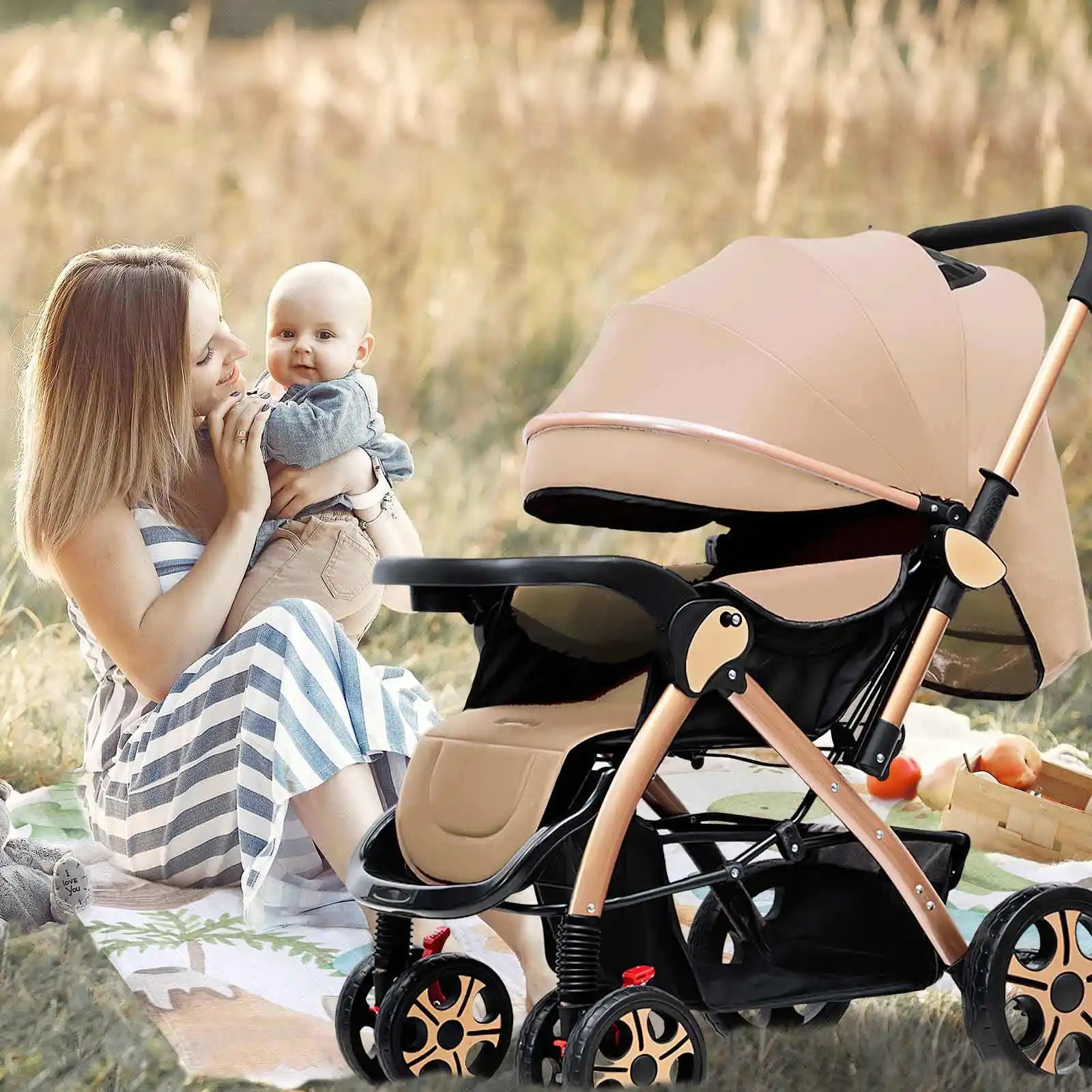 Baby Stroller Lightweight Can Sit Lie Down Multifunctional Two-way Comfort Baby Stroller One Click Folding and Strolling Tool