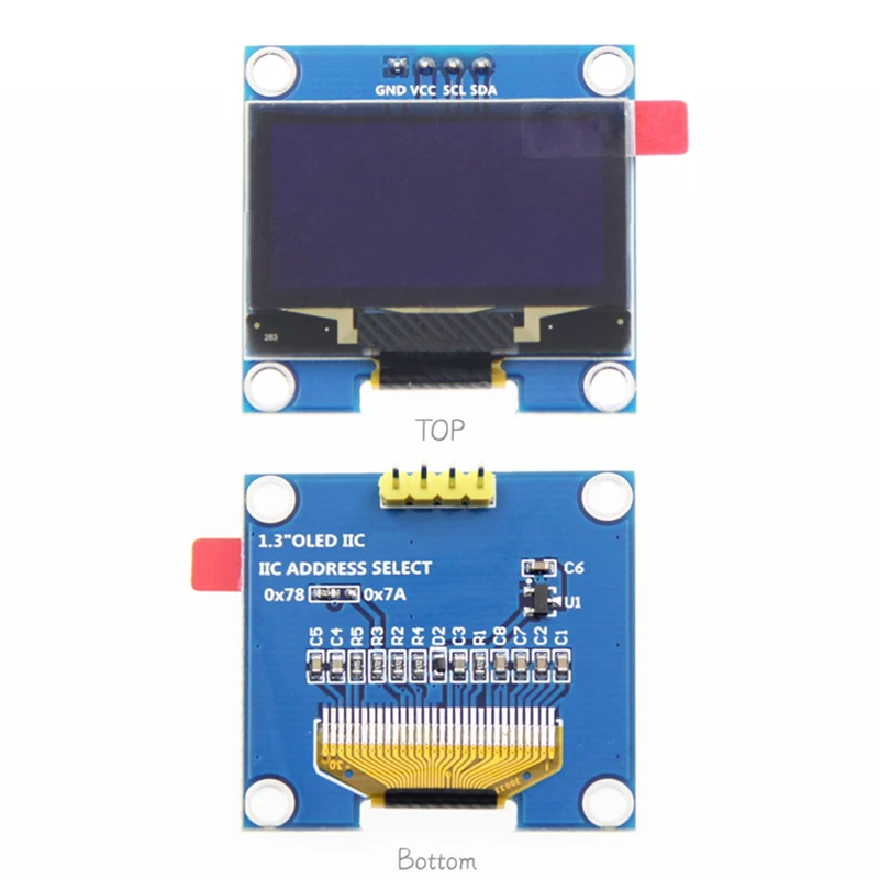 1.3 Inch OLED Display Module 1.3" SH1106 IIC I2C 12864 128X64 4Pin Blue/White OLED Module for Arduino IDE/Raspberry Pi