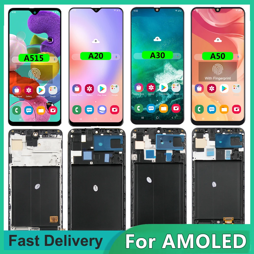 For AMOLED A50 Display For Samsung A20 A30 A505F A51 A515F LCD Display Touch Screen with frame Digitizer Assembly Parts