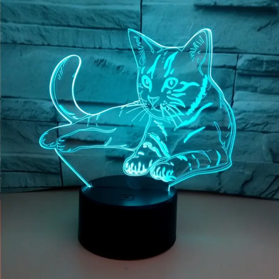 A 3D cat night light, seven colors can be dimmed, bedroom bedside cute lamp, workbench atmosphere lamp, holiday gifts.