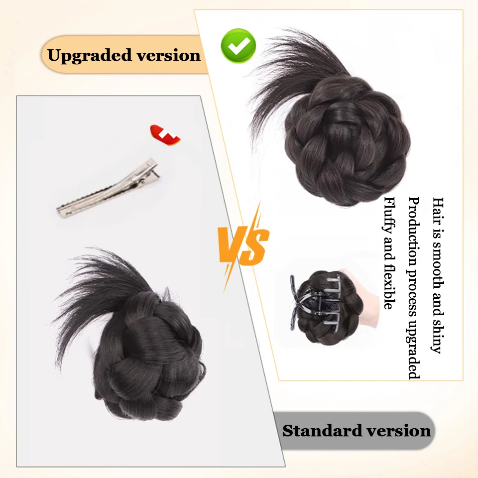 AOSI Synthetic Half-tie Double Hair Bun Messy Cat's Ear Hair Bun Low Claw Chignon Wrap Around Hairtail Extension for Women image 4