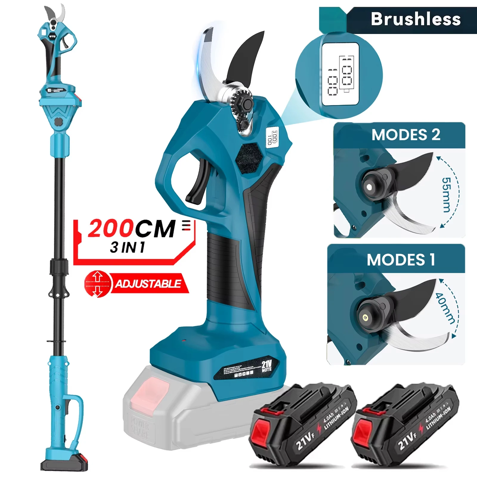 Makita – sécateur numérique à pôle télescopique sans balais, ciseaux à branches hautes 3 en 1, outil de taille d'arbres de jardin pour batterie 21V