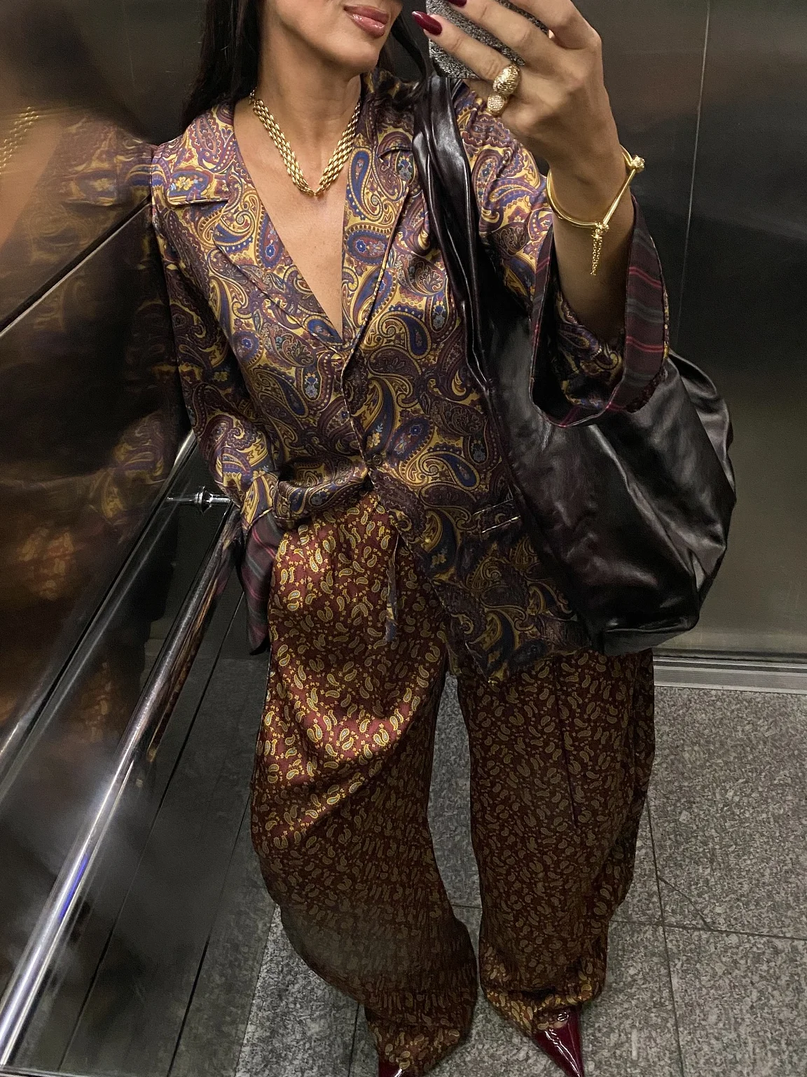 

Повседневный шикарный женский костюм с принтом, однобортная блузка с отложным воротником, свободные брюки на шнурке, новая мода 2026, осенние комплекты