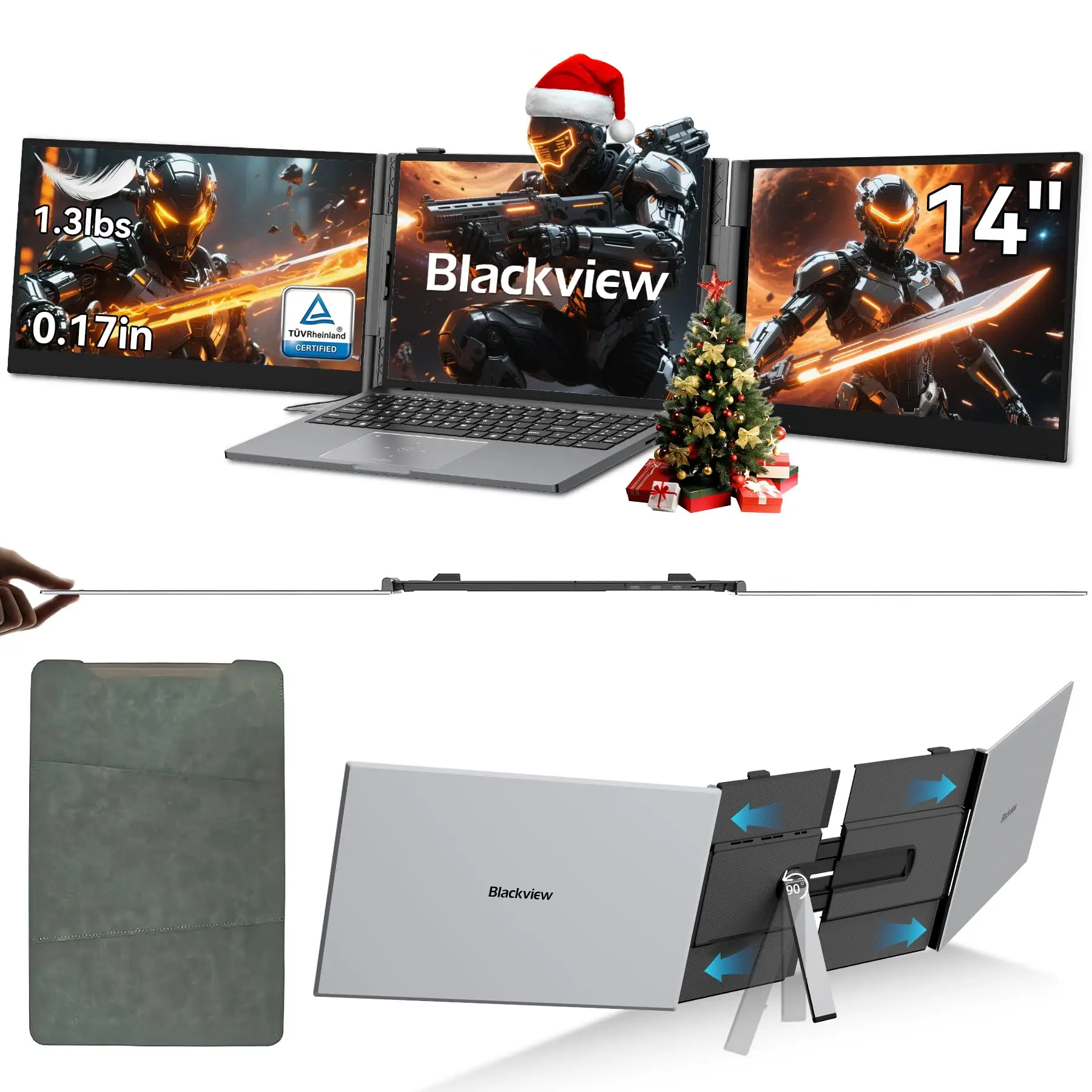 Blackview DCM6 Triple Laptop Screen Extender,14" 1080P FHD  Portable External Screen for 13-17'' Laptop, Compatible Windows/Mac