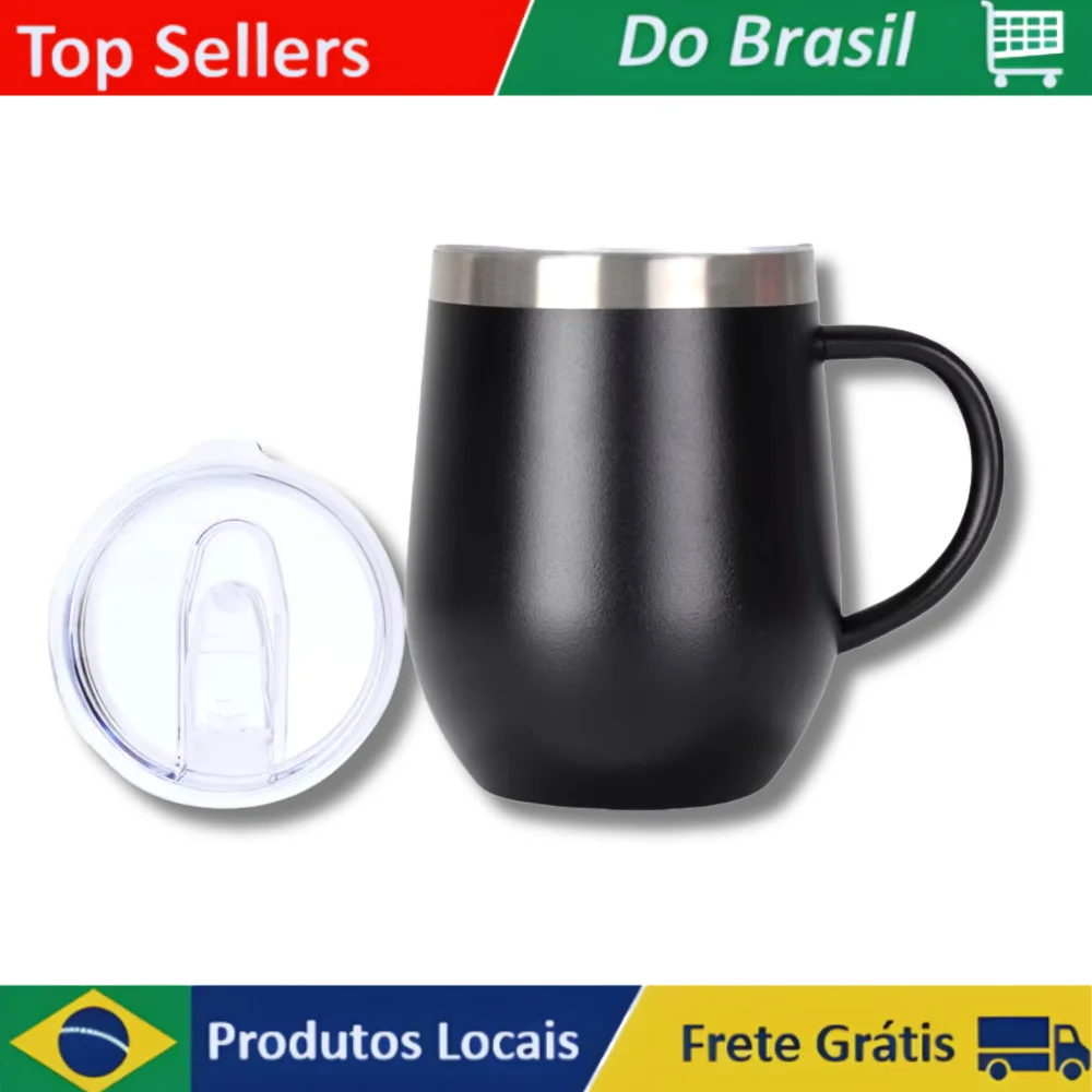 Copo Redondo Inox 360ml com Alça de Transporte, Tampa e Abridor  ZXJ 020