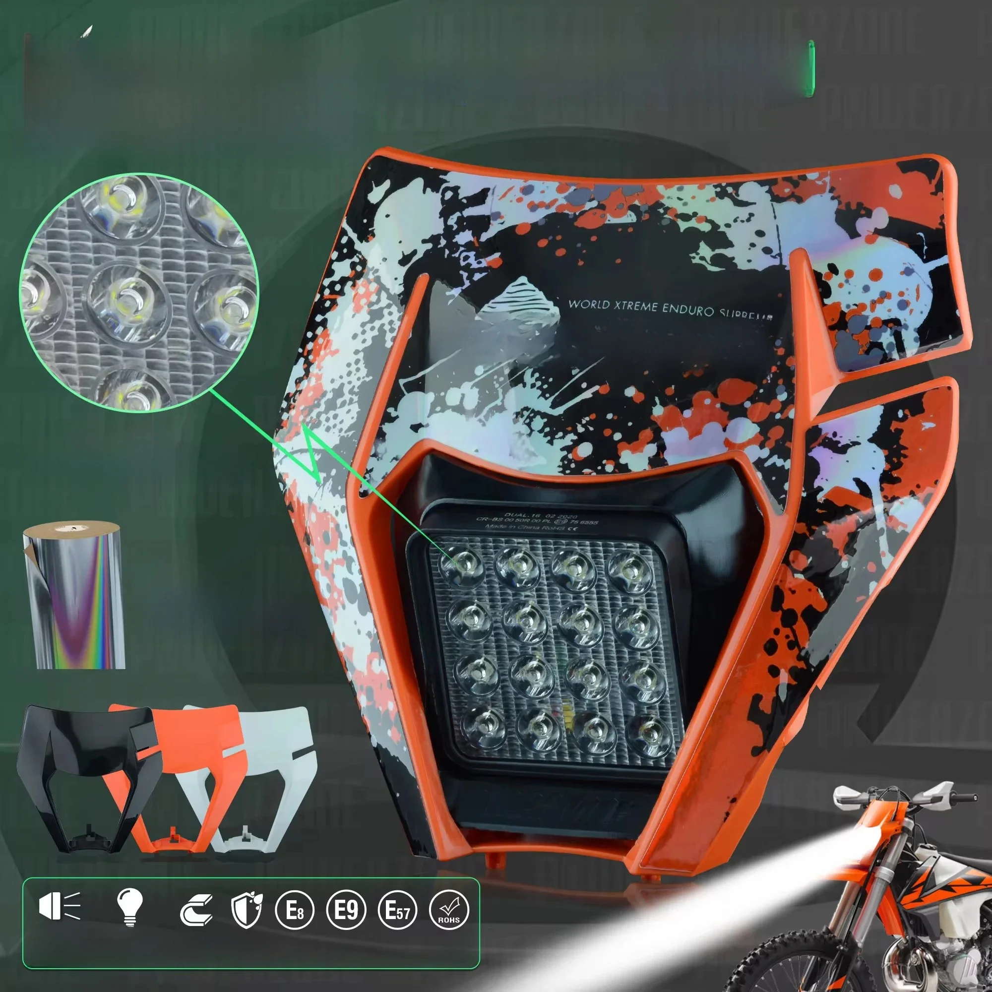 AliExpress POWERZONE PowerZone Motorcycle  Headlight Headlamp Head Light Supermoto Fairing For KTM EXC SXF MX Dirt Bike Enduro Headlight