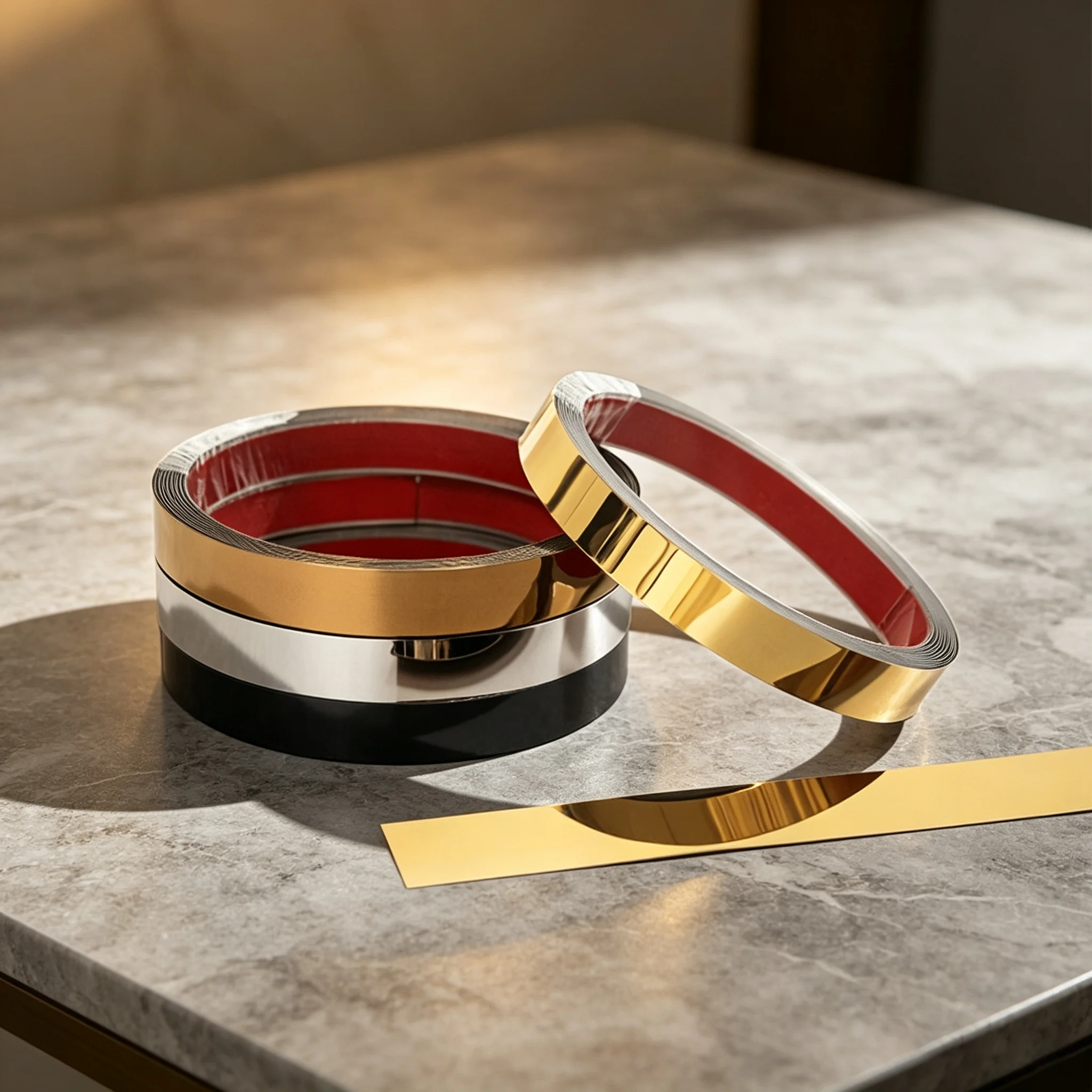 A 12 Meter Long Smooth, Durable, And Glossy Mirror Stainless Steel Flat Self-Adhesive Strip That Can Be Peeled Off And Glued.