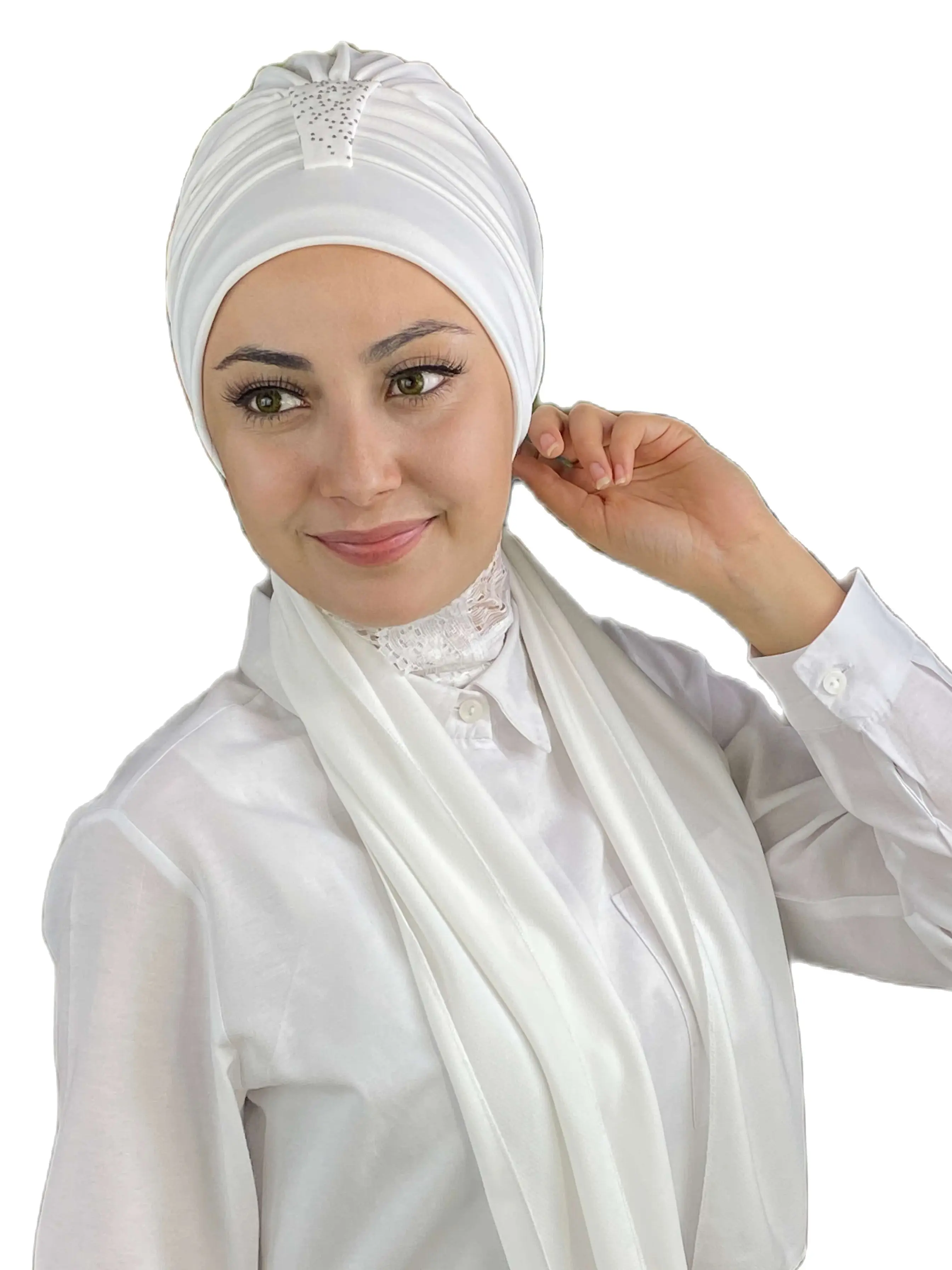 2023 New Fashion Hijab Woman\'s Hat Islamic Top Wear Foulard Shawl Hürrem Stone Single Piece Scarf White Bonnet