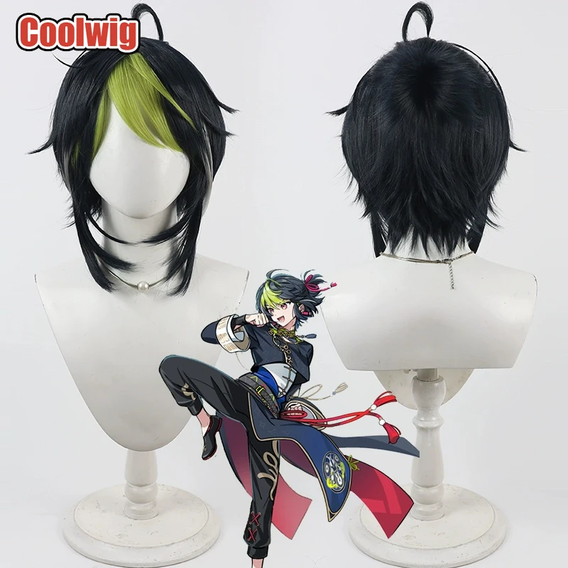 Coolwig Synthetic Hair Inami Rai Cosplay Wigs Virtual YouTuber Inami Rai 30cm Dark Blue Mixed Green Ponytail Wig Heat Resistant