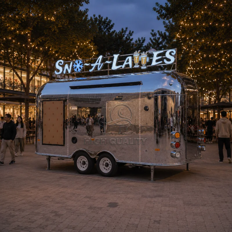 Advanced Food Truck with Display Scree Fully Equipped Mobile Kitchen Fries Taco Hot Dog Ice Cream Coffee Food Trailer For Sale