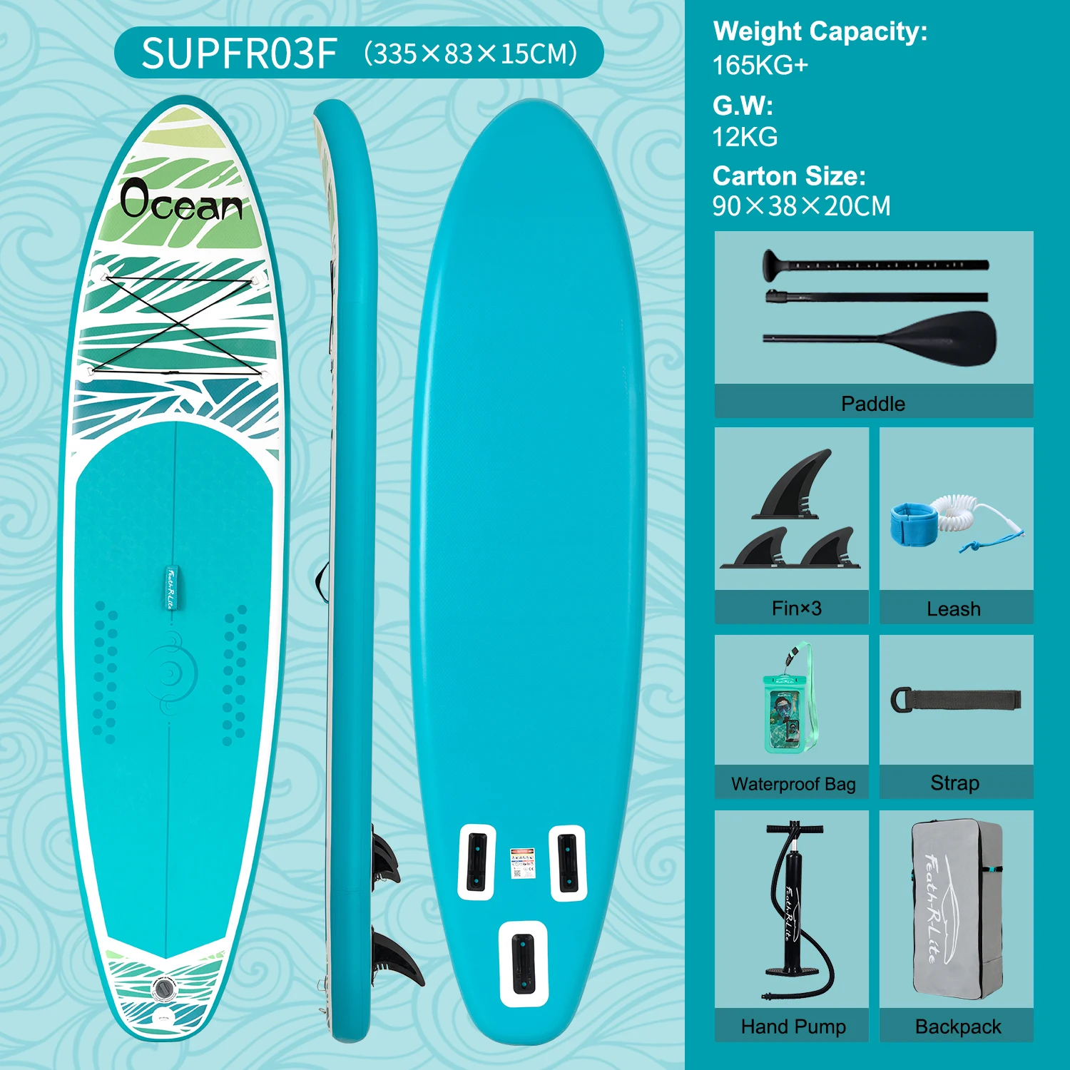 Feath-R-Lite Anti-skid Paddleboard 335*84*15CM Stand-Up Paddleboard Draagbare Opblaasbare Surfplank en complete set accessoires
