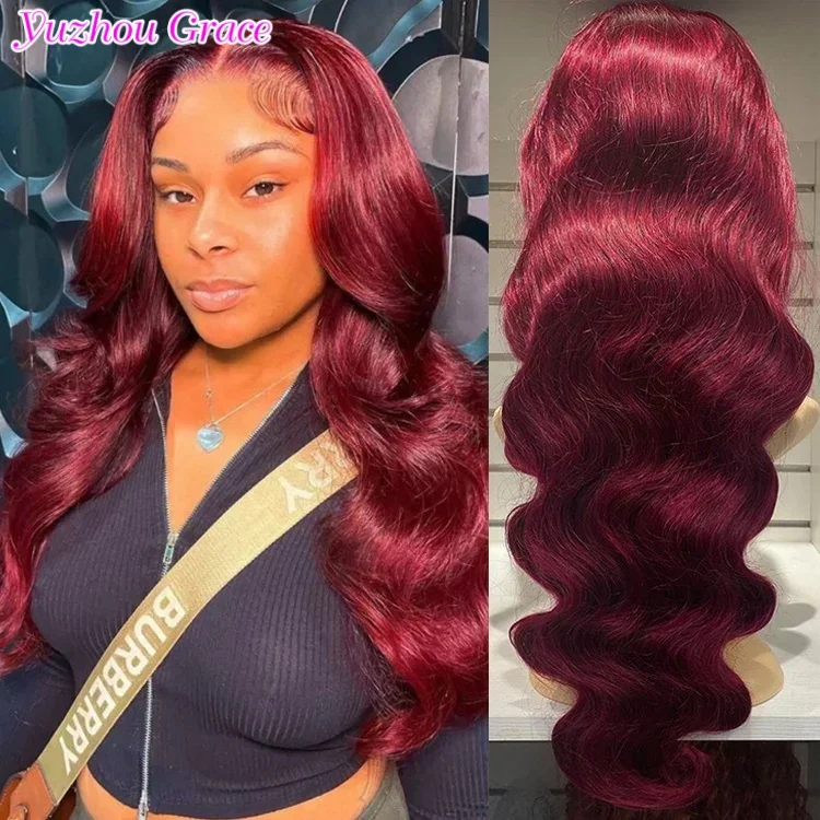 Burgundy Body Wave Lace Front Wig Hd Lace Fronal Wig Red 99J Closure 5X5 Wig Lace Front Human Hair Wigs