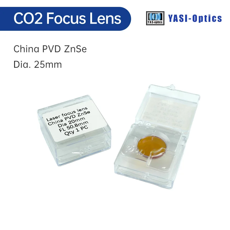 Yasi China CO2 PVD ZnSe Laser Focus Lens Dia. 25 mm FL38.1 50.8 63.5 101.6 127mm for Laser Engraving Cutting Machine