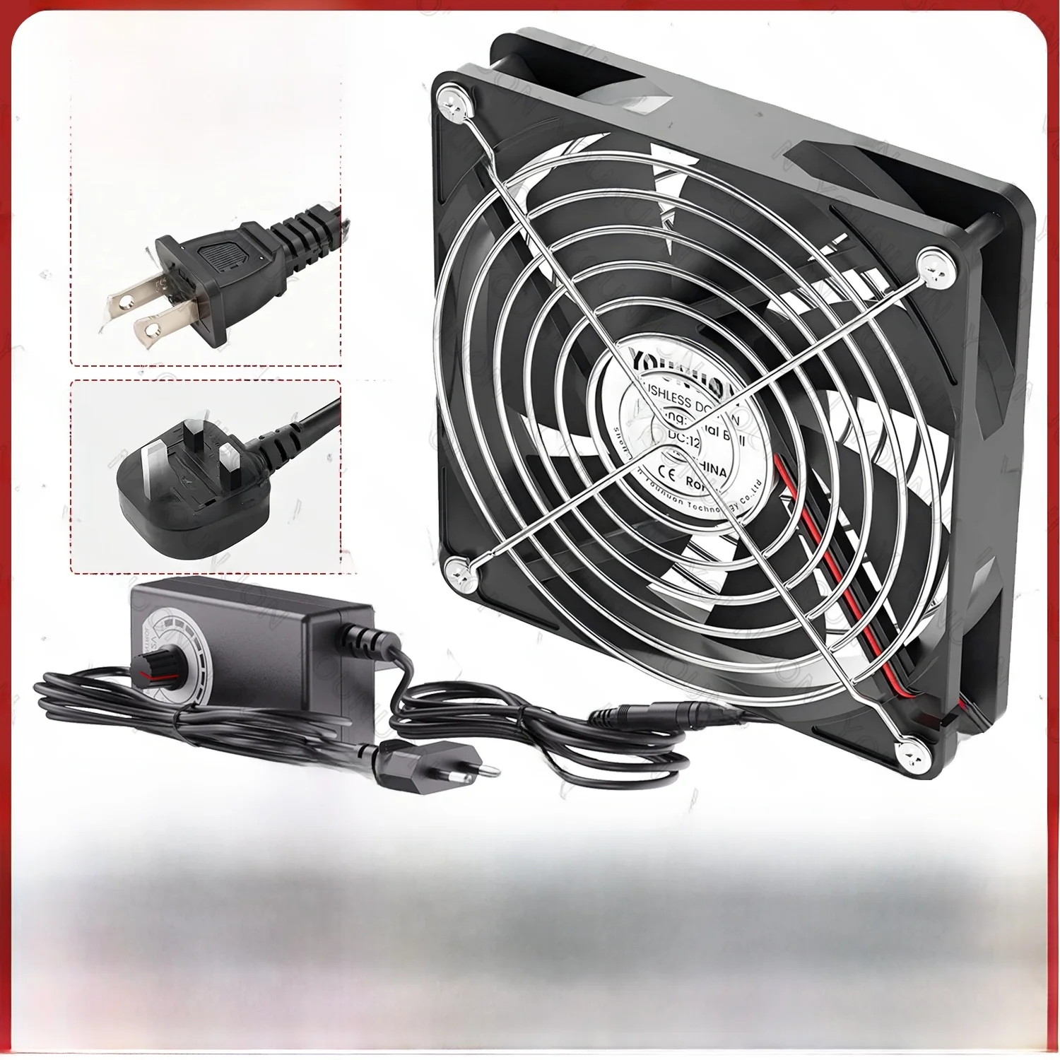 120mm wentylator komputera z regulatorem prędkości wtyczka AC przewód zasilający 110V 220V do DC 3V - 12V 2A chłodzenie wydechowe Router rosną namiot roślin — zdjęcie produktu 7