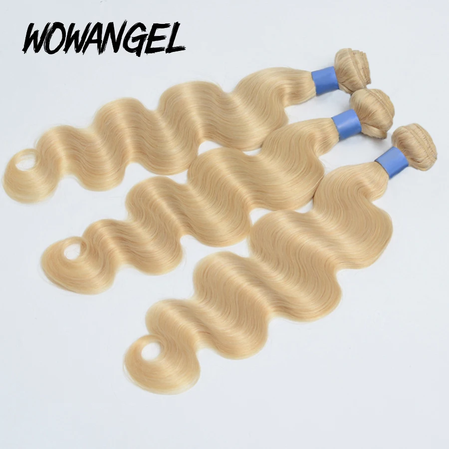 WOWANGEL 3/4 613 Blonde Human Hair Extension Malaysian Hair Body Wave Remy Human Hair Double Weft Weave Bundles 10A 26 28 30inch