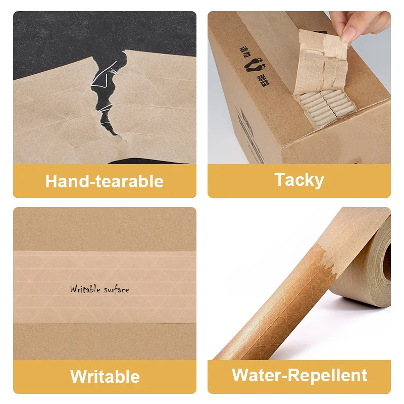 50M Reinforced Water Activated Gummed Kraft Paper Tape ,Wet-water Fiber Tape for Heavy Duty Secure Packing Shipping