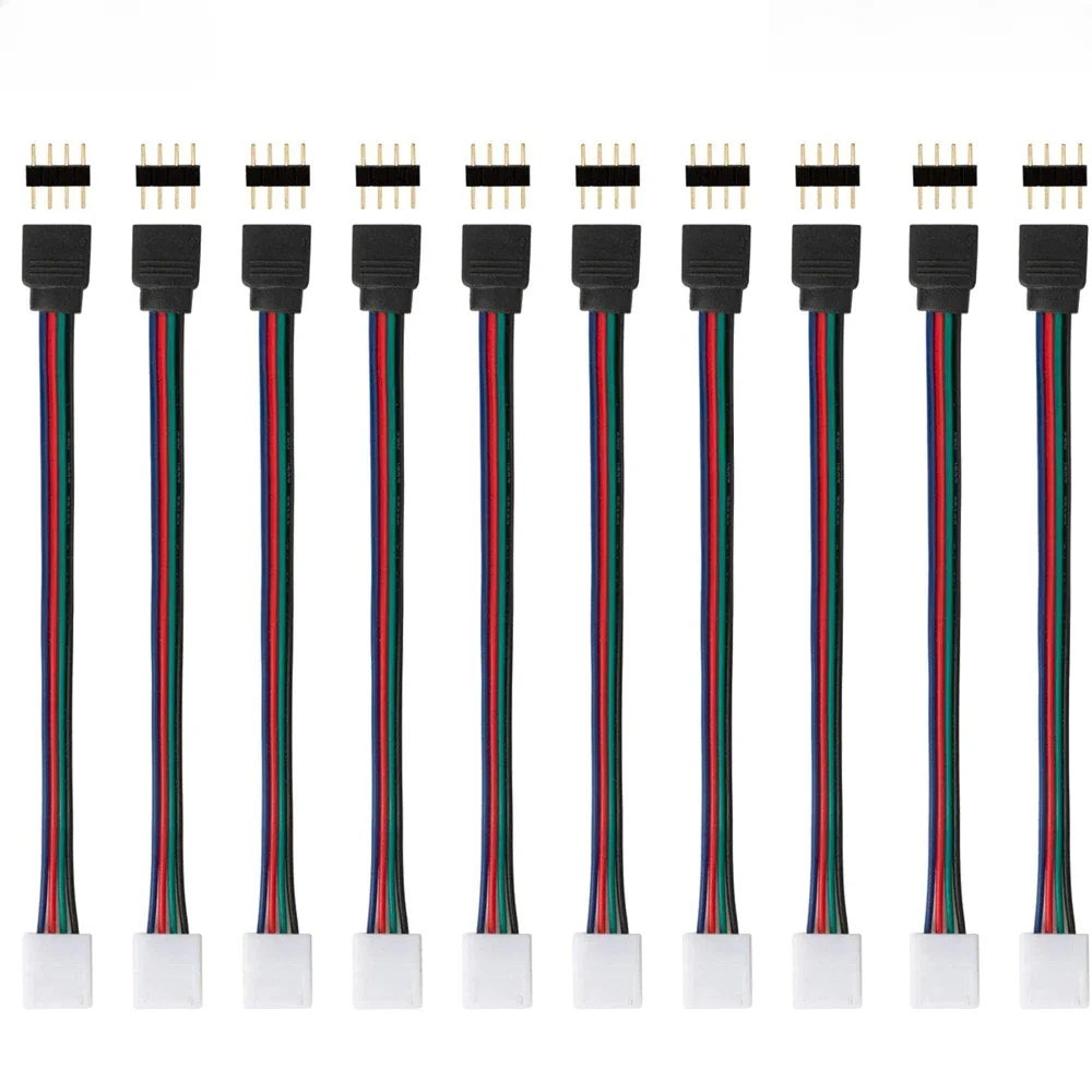 RGB LED Strip Light Connector, 4 pinos condutor, 10mm Strip para Controlador, Jumper, Solderless,