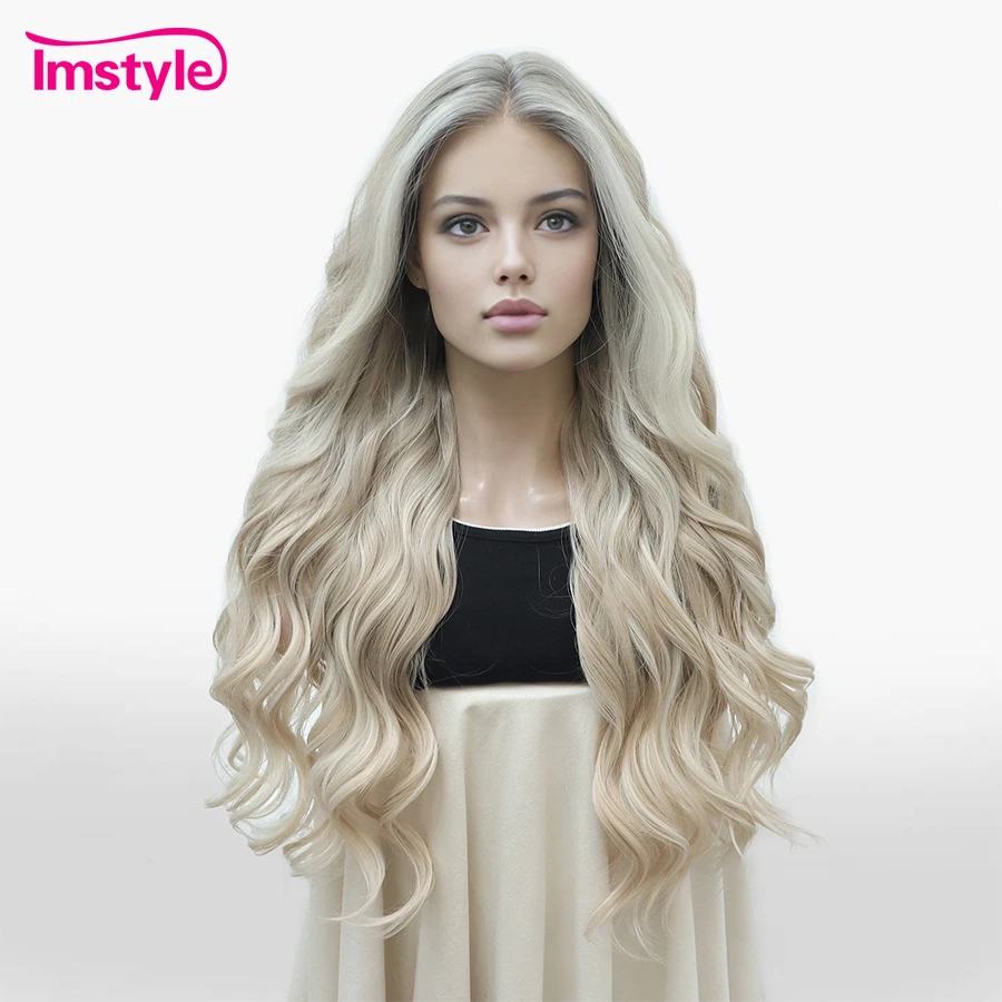 

Синтетический парик Imstyle T-Part с кружевной передней частью для женщин, длинный светлый парик с волнистыми прядями, термостойкое волокно, стильный парик на каждый день