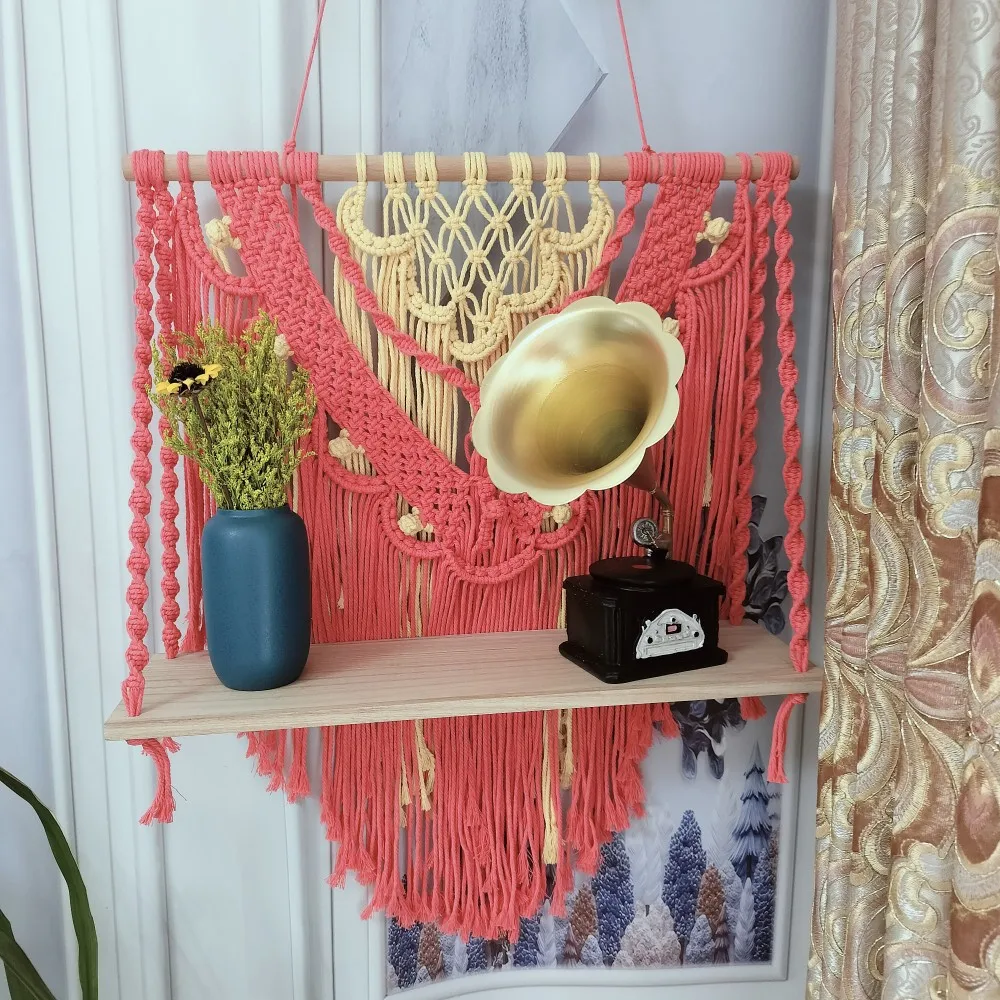

Seashell Patterns Macrame Floating Shelf Handcrafted Wall Shelf Boho Arts Crafts Display Stand Bedroom Living Room Hanging Decor