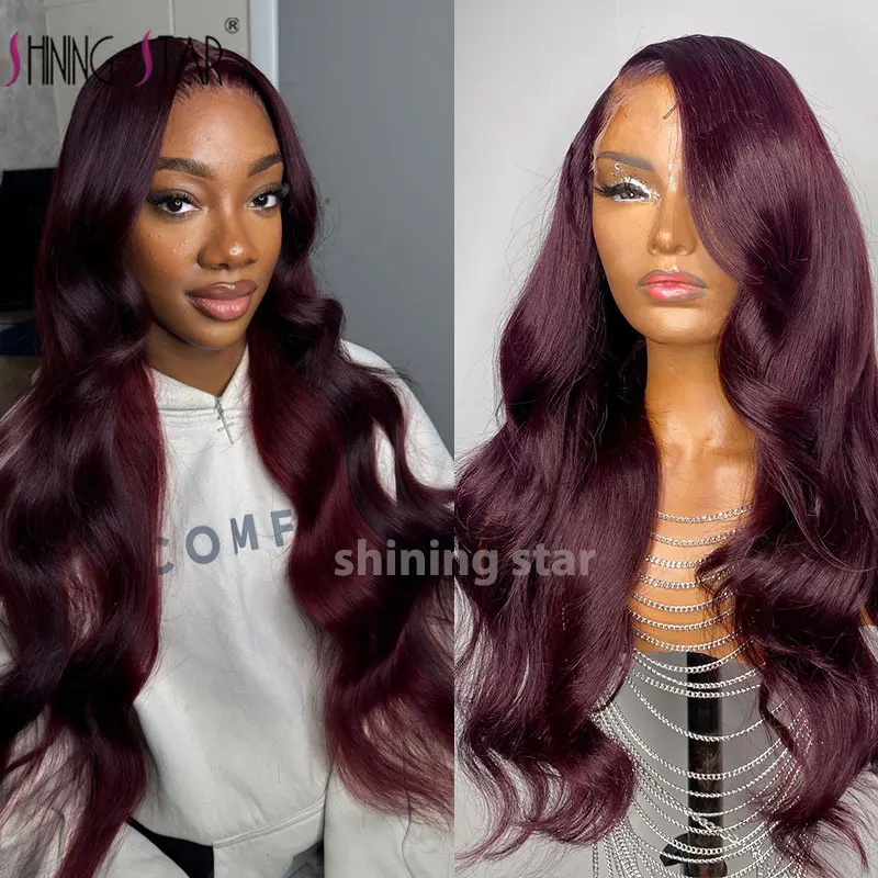 

32 Inch Body Wave 13X6 Dark Burgundy Lace Front Human Hair Wigs 13X4 Red 99J Lace Front Wigs Pre Plucked Black Women Hd Lace Wig