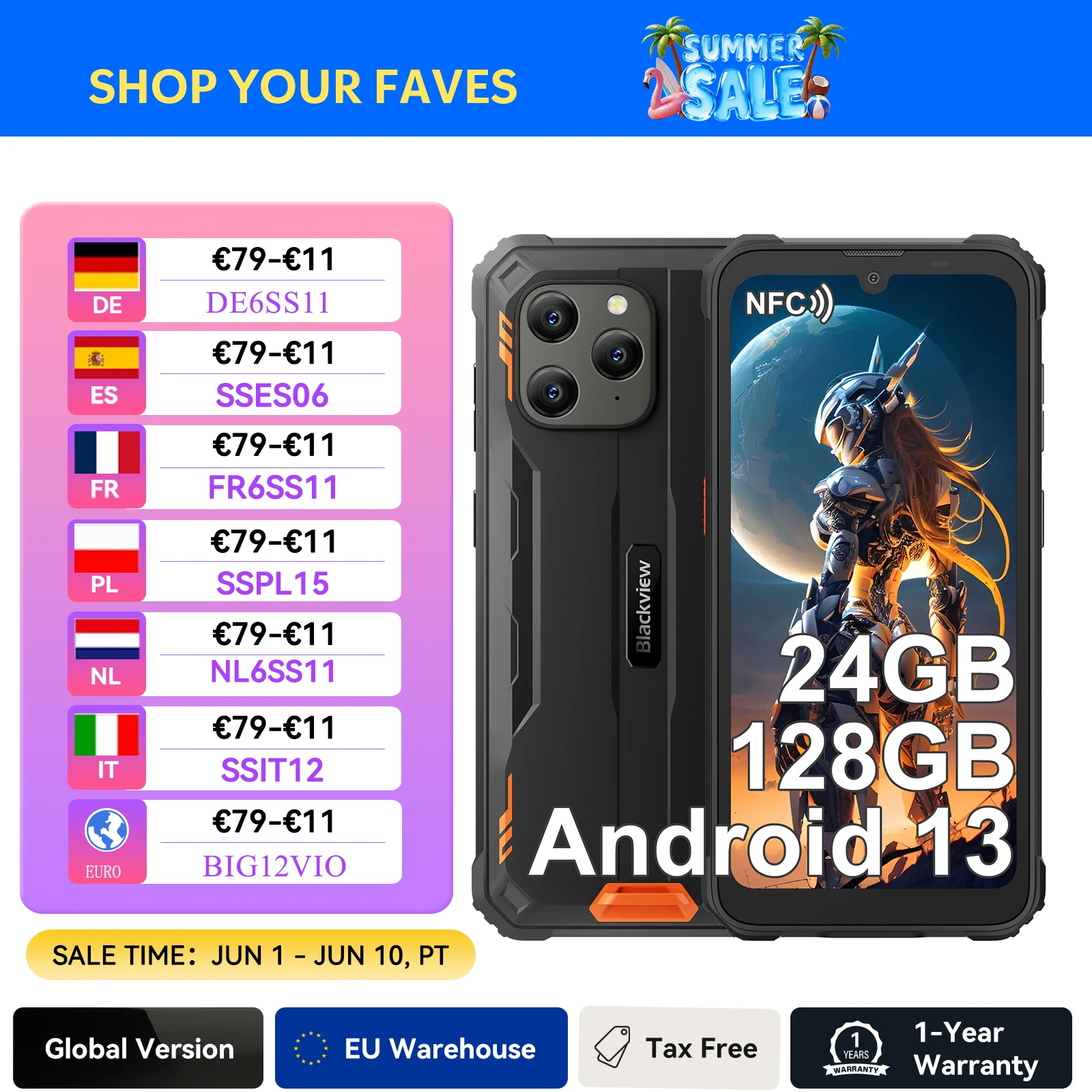 Blackview BV5300 Plus Smartphone robuste Android 13 octa-core G72 6.1 ''écran HD 8GB 128GB téléphone portable 13MP 6580mAh téléphone portable