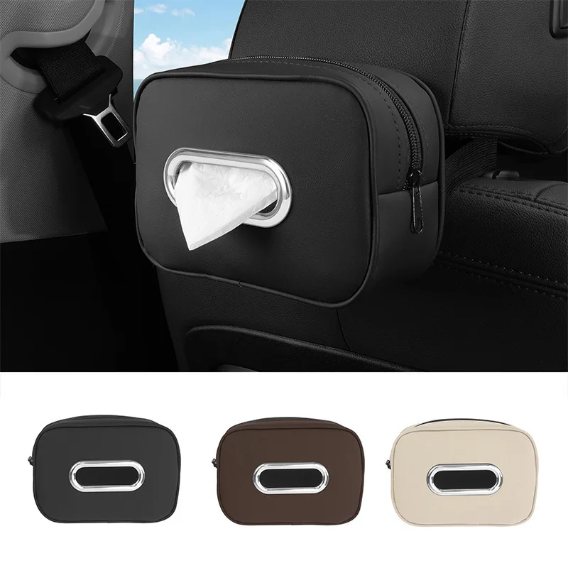 Car Tissue Box Holder Nappa  Leather Car Center Console Armrest Napkin Box Sun Visor Backseat Tissue Case with Fix Strap