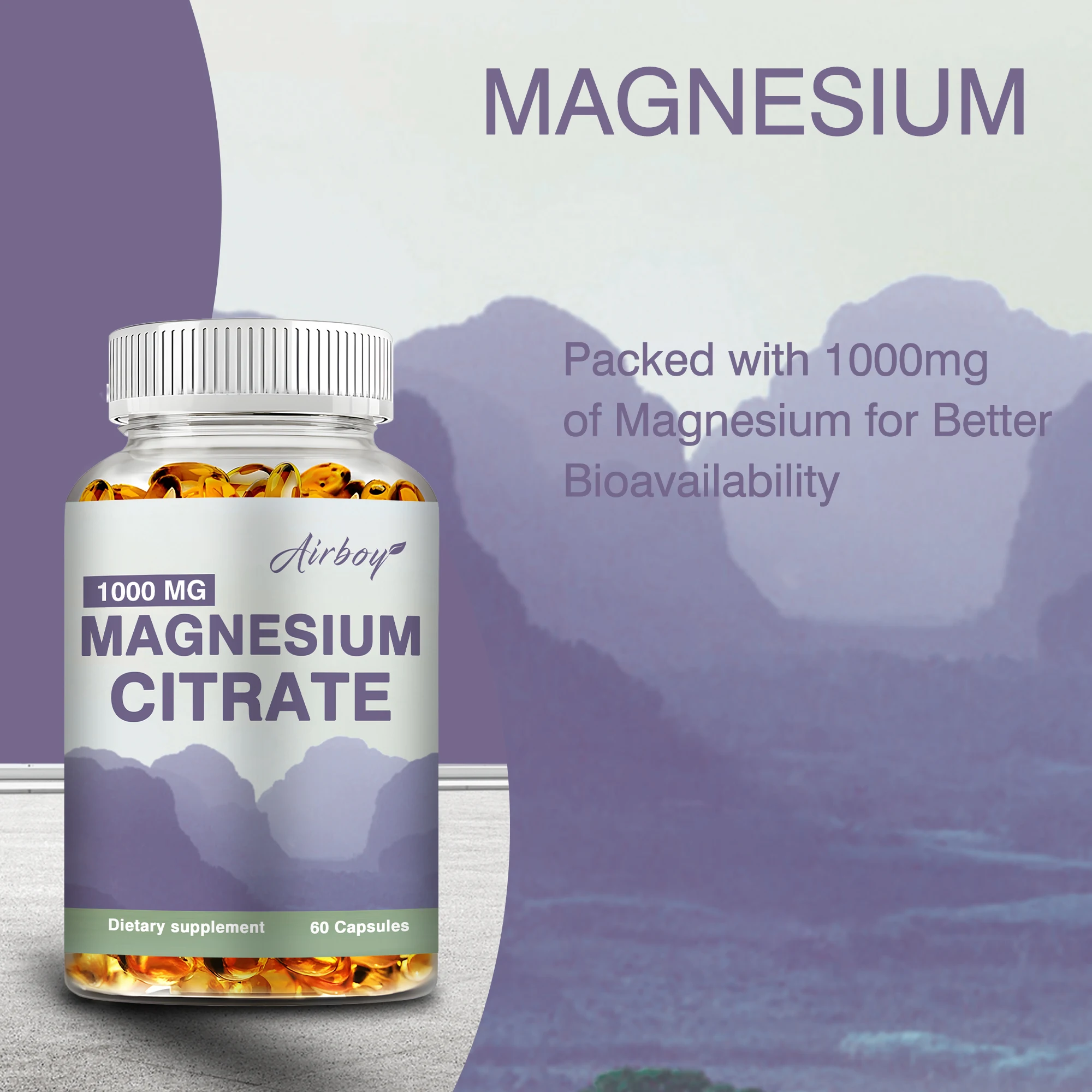 Magnesium sitrat 1000 mg-suplemen makanan untuk dukungan otot, saraf, tulang dan jantung-60 Kapsul