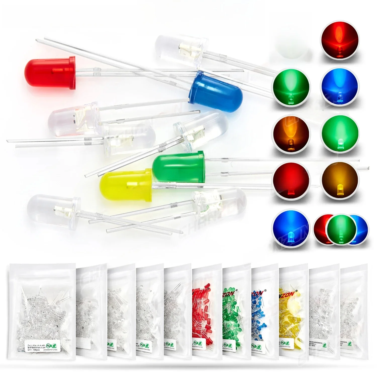 100 pièces 5mm clignotant LED Diode électroluminescente ampoule RGB blanc rouge bleu vert jaune 3V scintillant clignotant Arduino indicateur