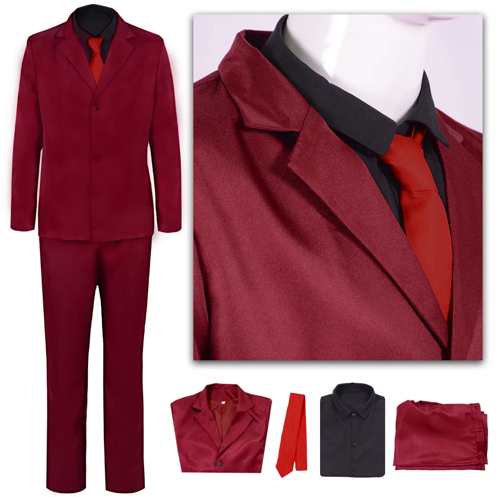 Costume de Cosplay Sanji One Piece Costume Homme Rouge Foncé Élégant avec Cravate Rouge Déguisement de Personnage d'Anime pour Soirée Halloween