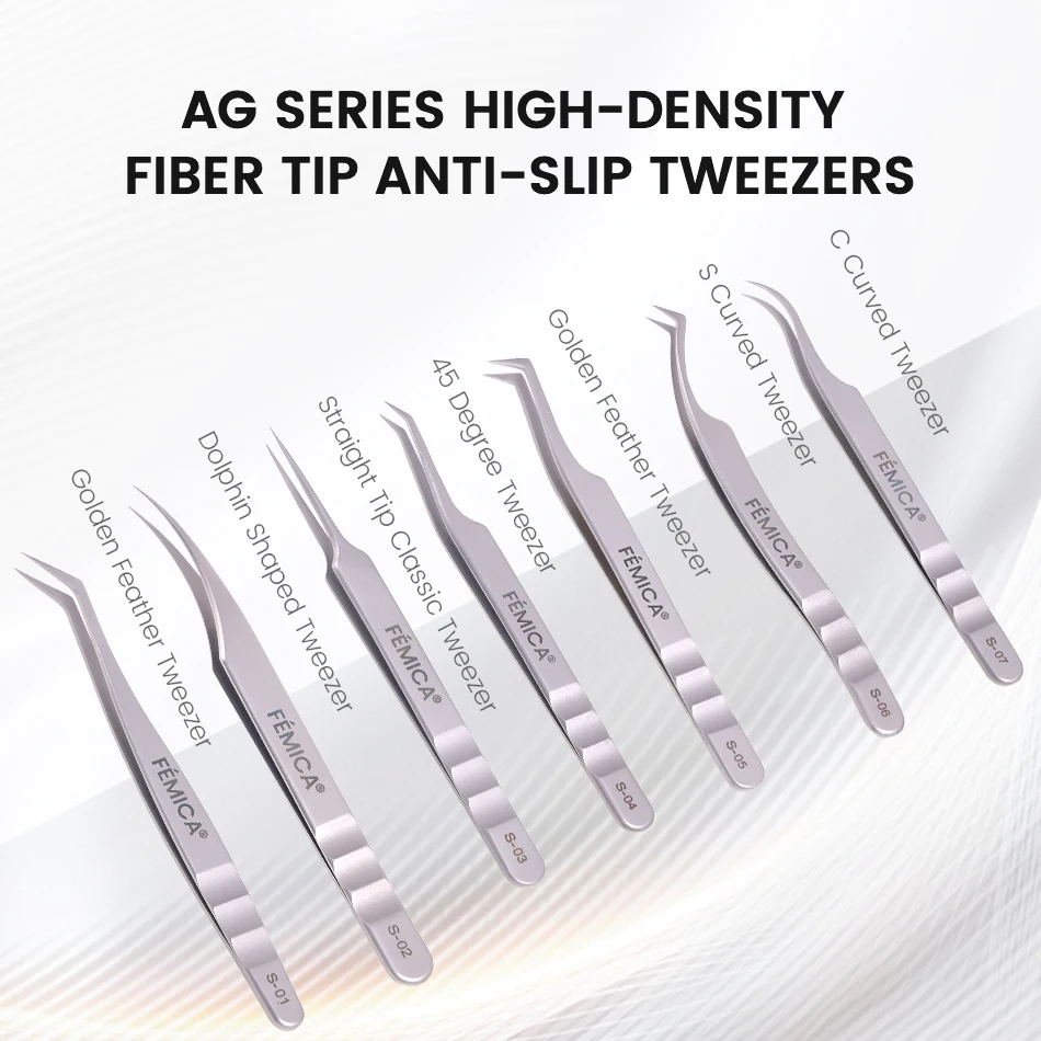 Femica Anti-slip Stainless Steel Eyelash Tweezers Precision Eyebrow Grooming Tool Fiber Tip for Volume Isolation Lash Extension