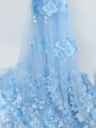 Luxury Tulle Lace Fabric High Quality Beaded Fabric 3D Applique Beaded Fabric Tulle Sewing For Party Prom Dress 1 yards Cutting