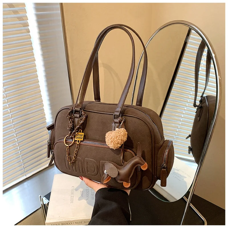 Brown Bowling Bag Shoulder Bag Charms Handbag Women Backpack Sac Shipping Free Tote New Hand Bag Ladies Bolsas De Dama