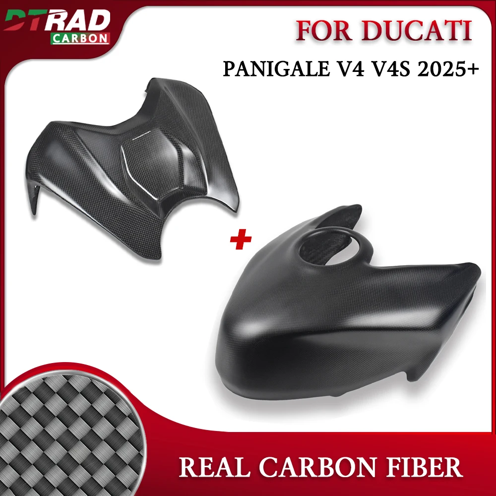 

New V4 Matte Accessories For DUCATI Panigale V4S V4 2025 Real Carbon Fiber Fuel Tank Protective Cover Motorcycle Fairing Kits