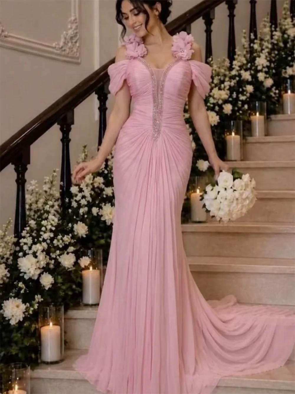 Sansa Customized Light Pink Evening Gowns With Off Shoulder Sweetheart Neckline Detail Floor Length Formal Prom Party Dresses