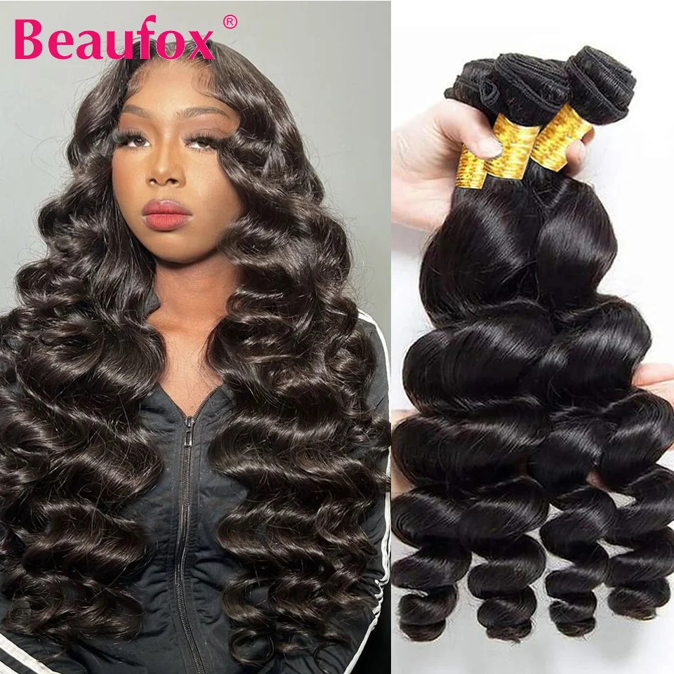 Beaufox-Indian Cabelo Humano Weave Pacotes, onda solta, Remy ondulado, cor natural, negócio, 1 pc, 3 pcs, 4 pcs