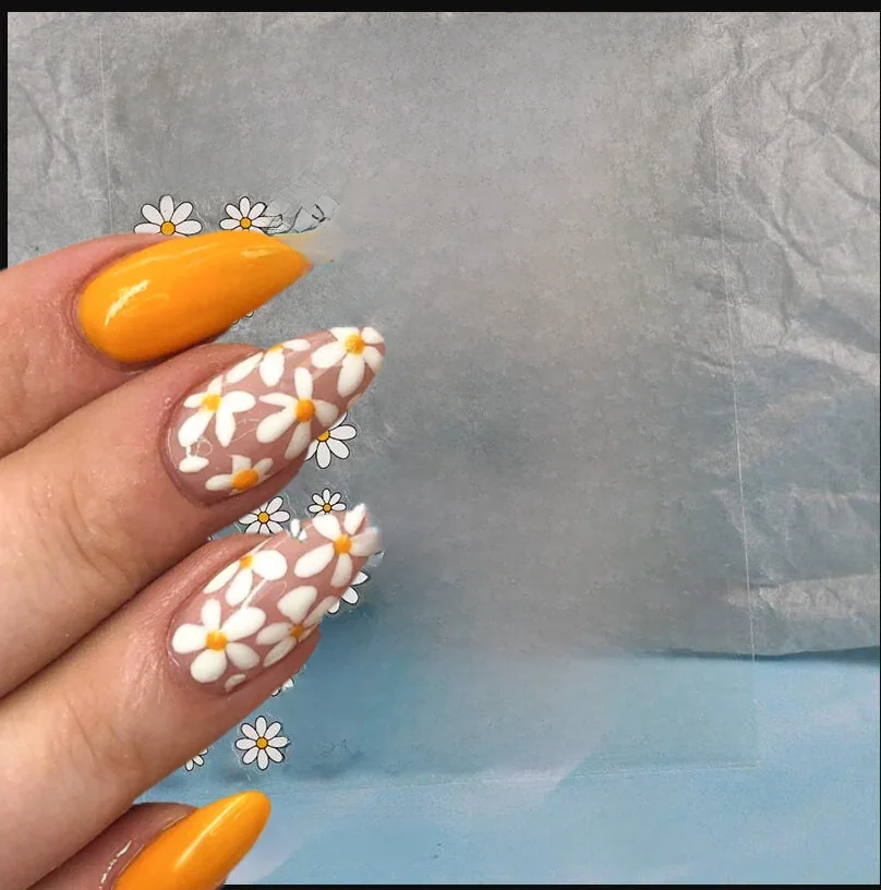 Nail Art fleur marguerite en relief autocollants ongles curseurs décalcomanies marguerite blanc fleurs pétales fleurs dos colle autocollant pour ongles décoration
