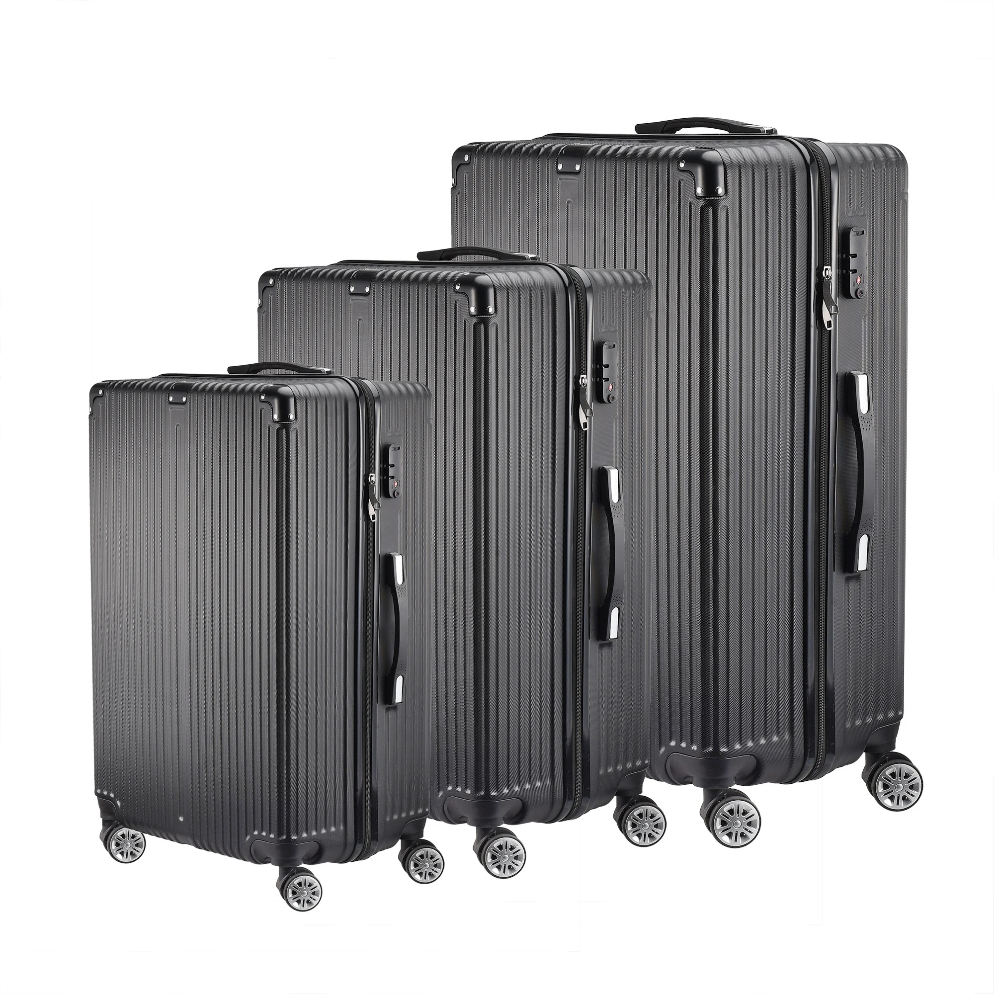 3 Pieces Trolley Suitcase Set, ABS Hard Shell Luggage with lock, Telescopic Handle Suitcase Set with 4 Swivel Castors, Black