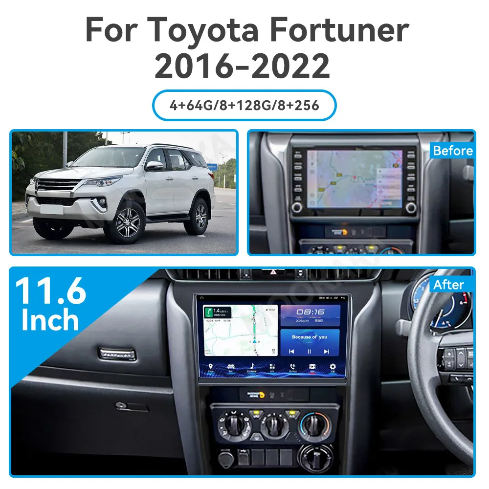 For Toyota Fortuner/HILUX Revo 2015 -2021 RHD Android Car Radio 2Din Stereo Receiver Autoradio Multimedia Player GPS Navi Head