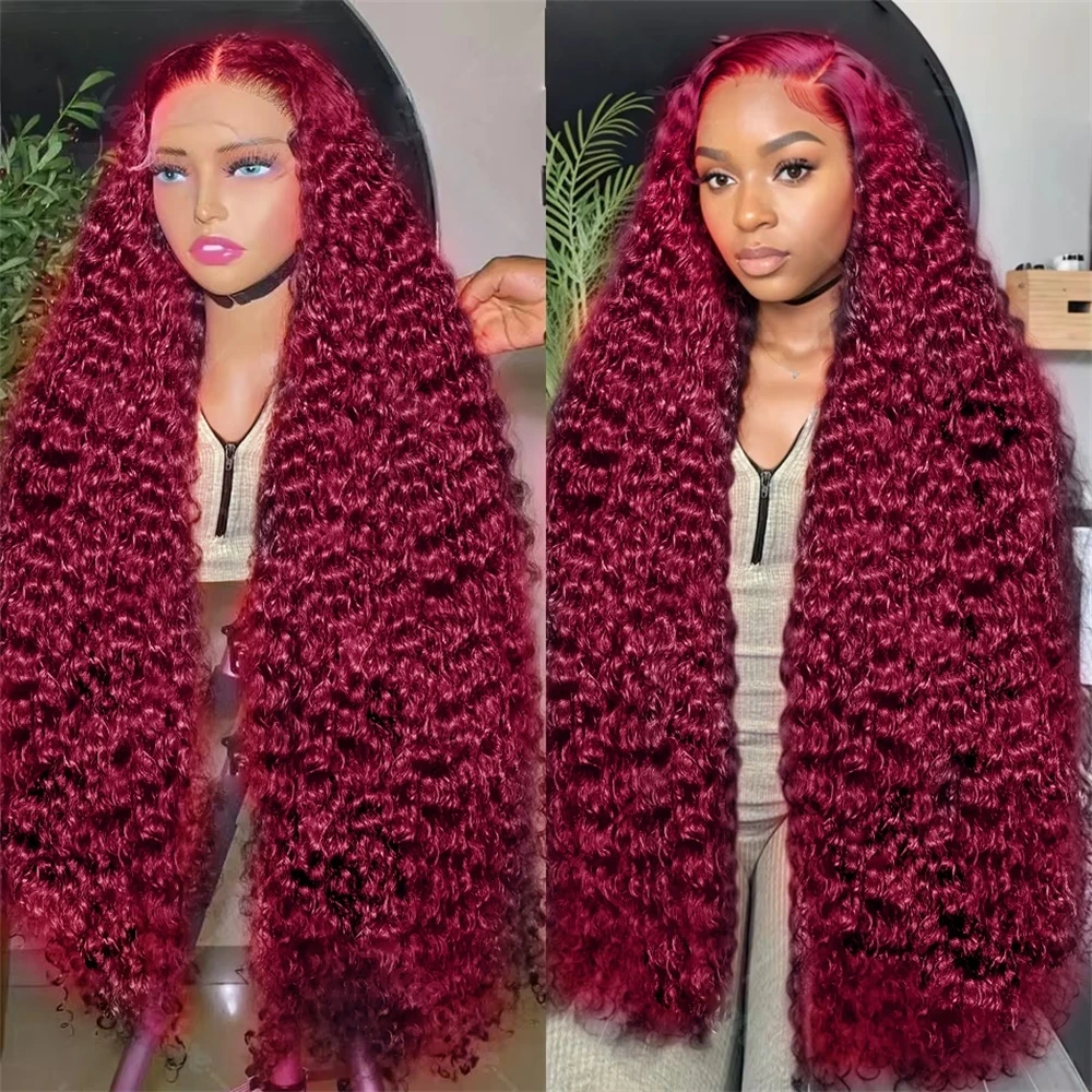 

250% Density Human Hair 30 36 lnch Curly 13x6 Burgundy Deep Wave Lace Frontal Wig 13x4 Hd Colored 99j Red Lace Front Wigs Women