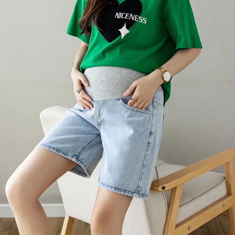 Maternity Jeans Wide Leg Belly Shorts Summer Pregnant Women Denim High Waist Belly Support Trousers Pants Pregnancy Clothing