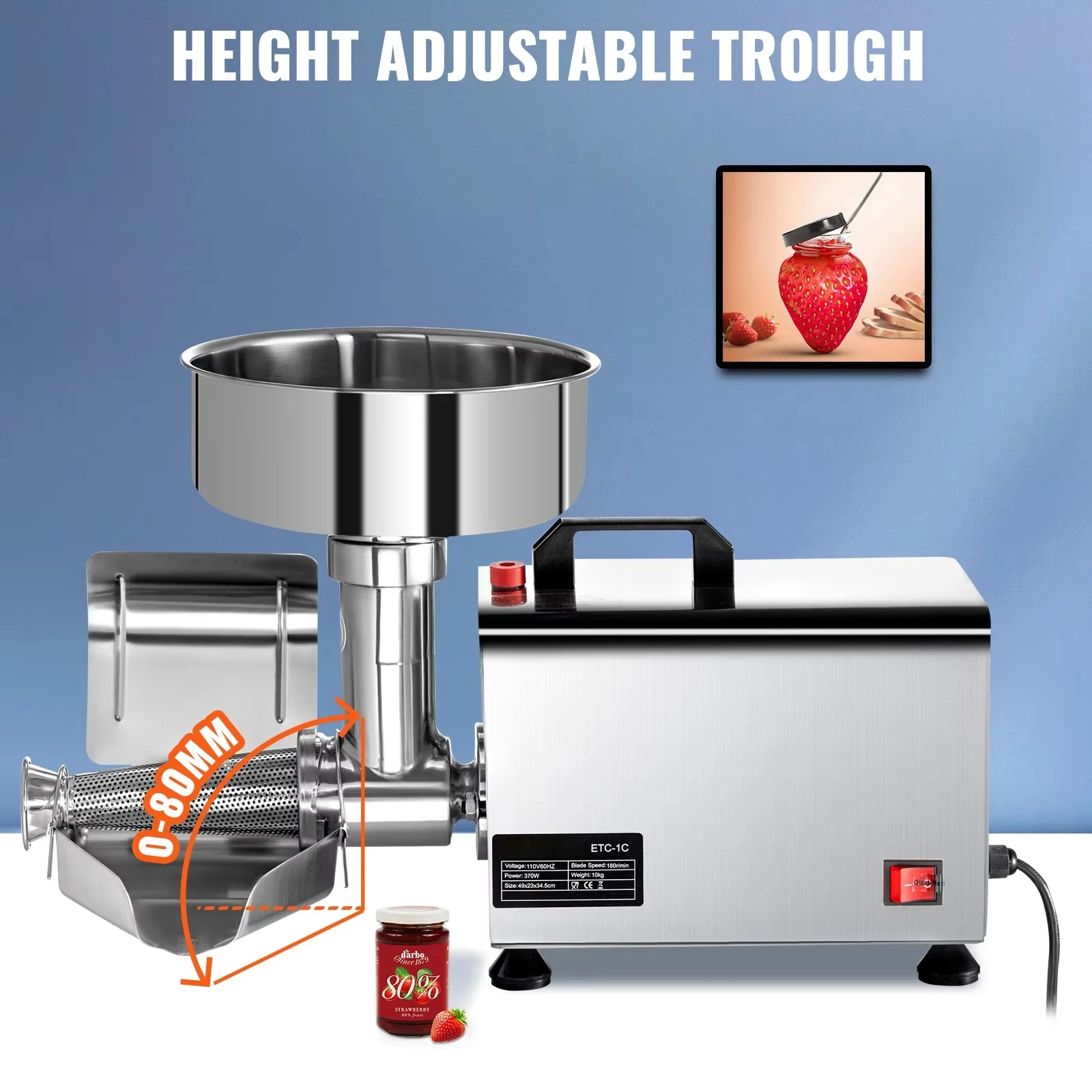 ONEHAPPY Electric Tomato Juicer, 370W High Power Stainless Steel Electric Sauce Juicer, 90-160kg/h