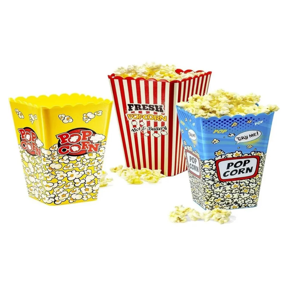 Set of 3 Movie Day Popcorn Popcorn Bucket - Snack Snack Container Rectangle Chips Container Eco-Friendly Stylish Useful Kitchen