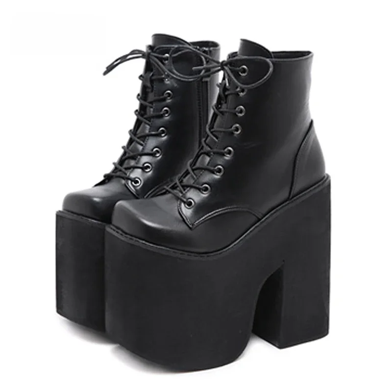 Gdgydh-Bottes de Moto à Talons Épais pour Femme, Chaussures de Rinçage à Plateforme, à Lacets, Punk, Cosplay, Semelle Optique, Goth, Grande Taille 43