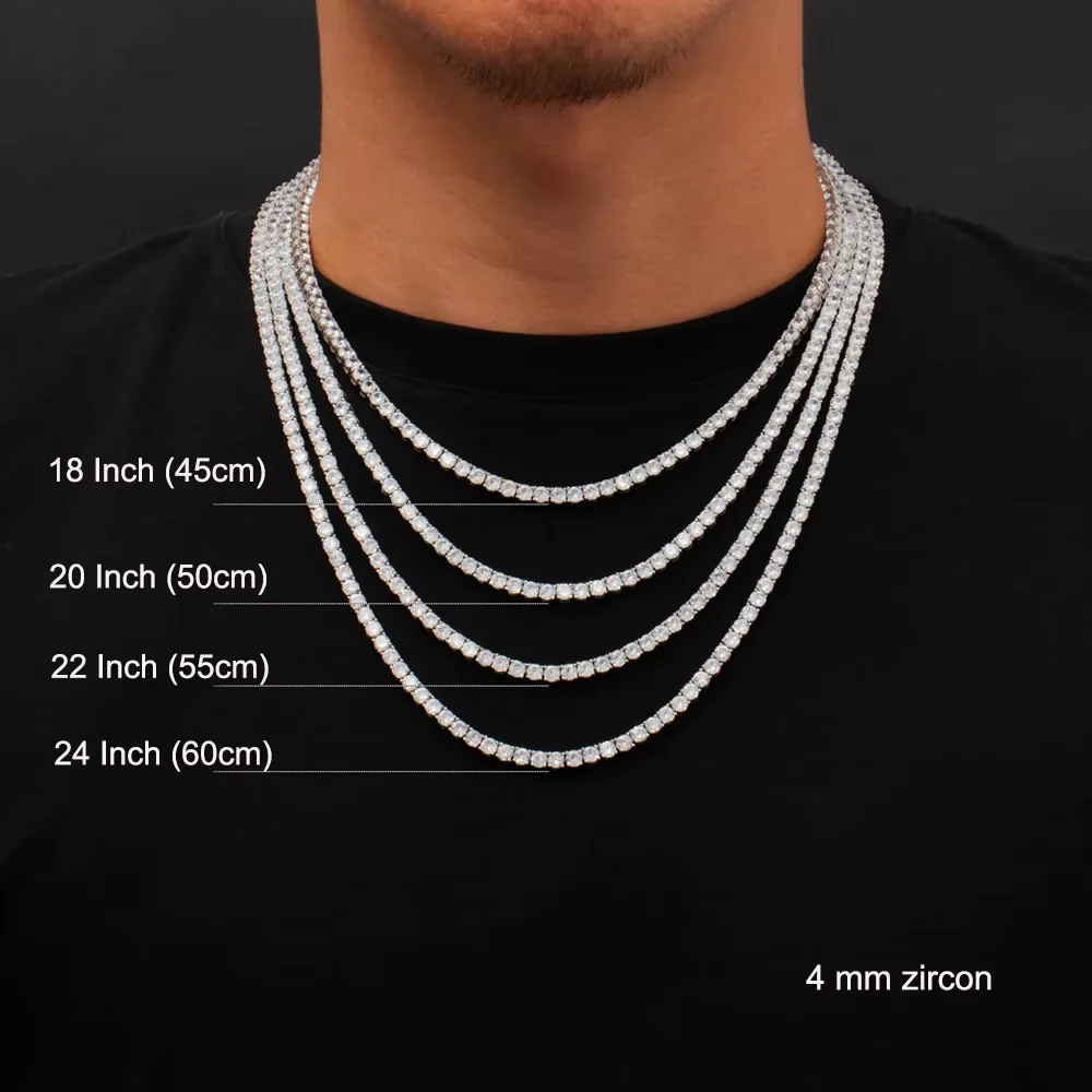 

YLMyself Tennis Necklace 4mm Pave Zircon Chain Hip Hop Rock Choker 16-24 Inch Men 100% Real 925 Sterling Silver Fine Jewelry
