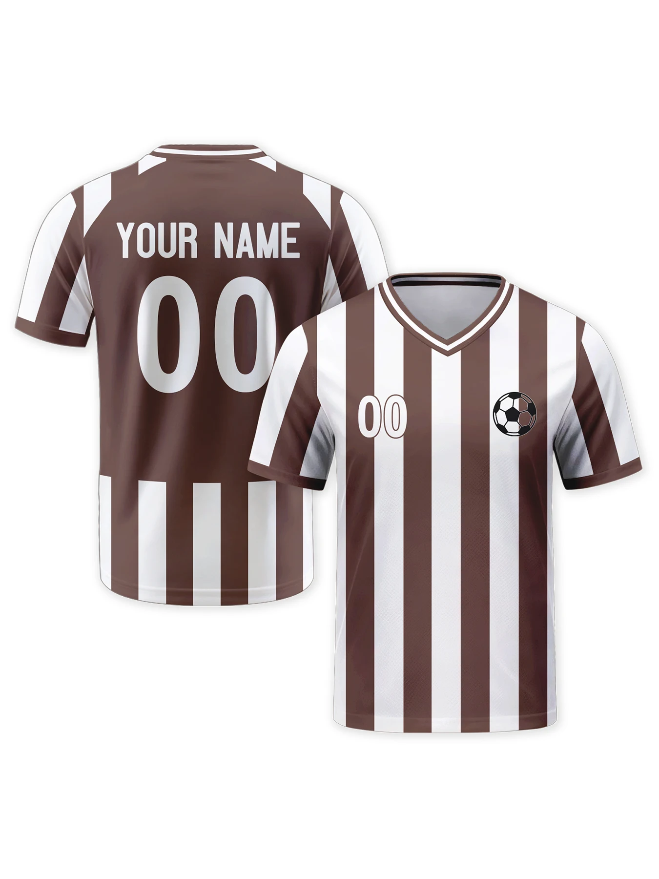 

Custom Football Team Shirt Personalized Brown White Striped Soccer Jersey with Logo Name Number Football Top for Men Youth Women