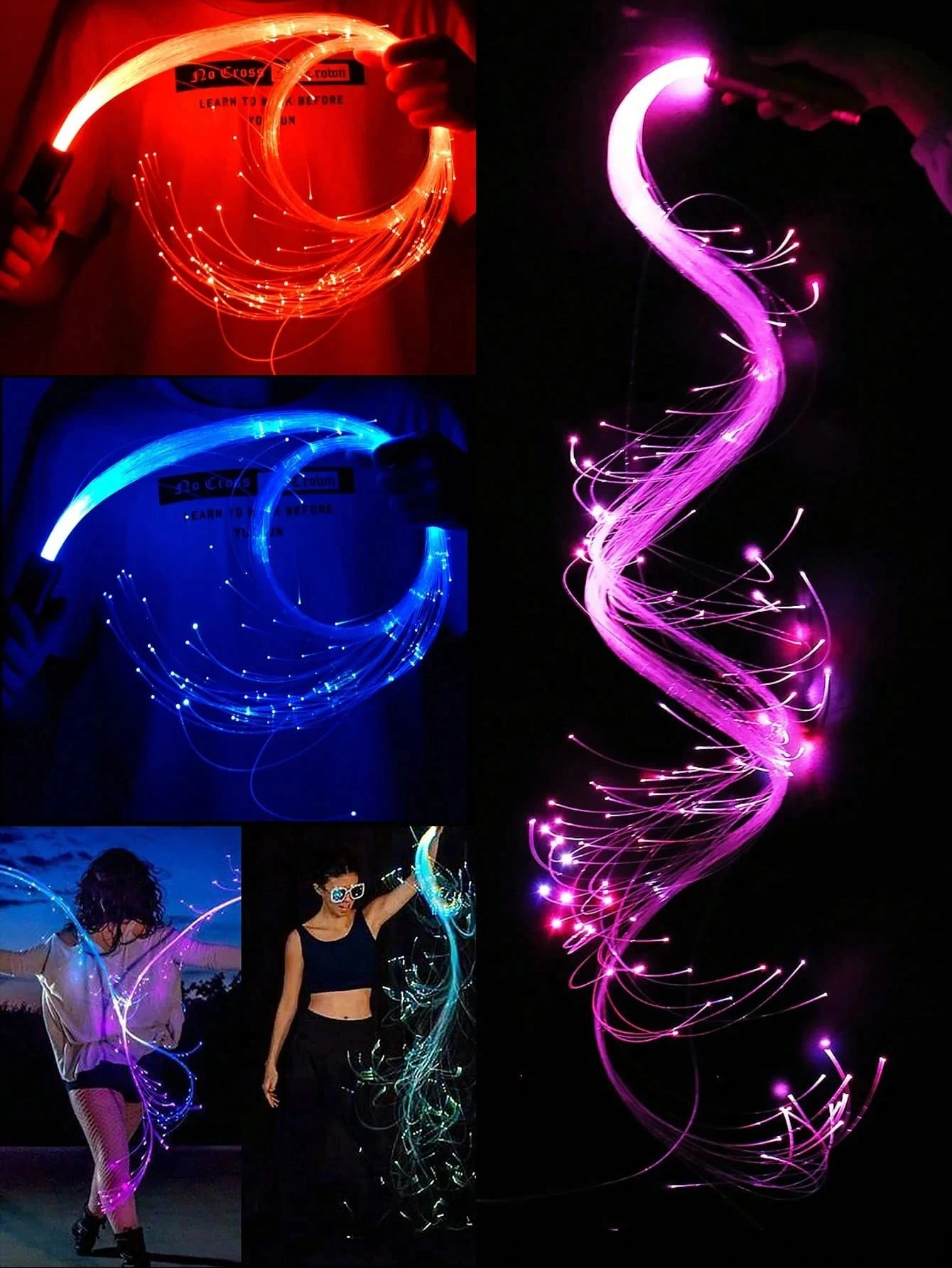 2PCS LED Fiber Optic Peitsche USB Aufladbare Optische Hand Seil Pixel Licht-up Peitsche Fluss Spielzeug Dance Party beleuchtung Zeigen Für Party