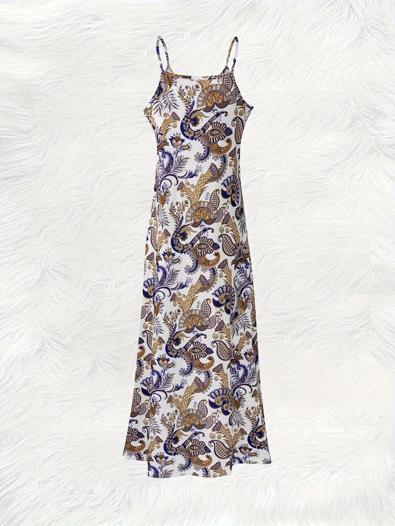 Printed Design Blue Gold White Paisley Pattern Four Seasons elegant style casual style sling dress