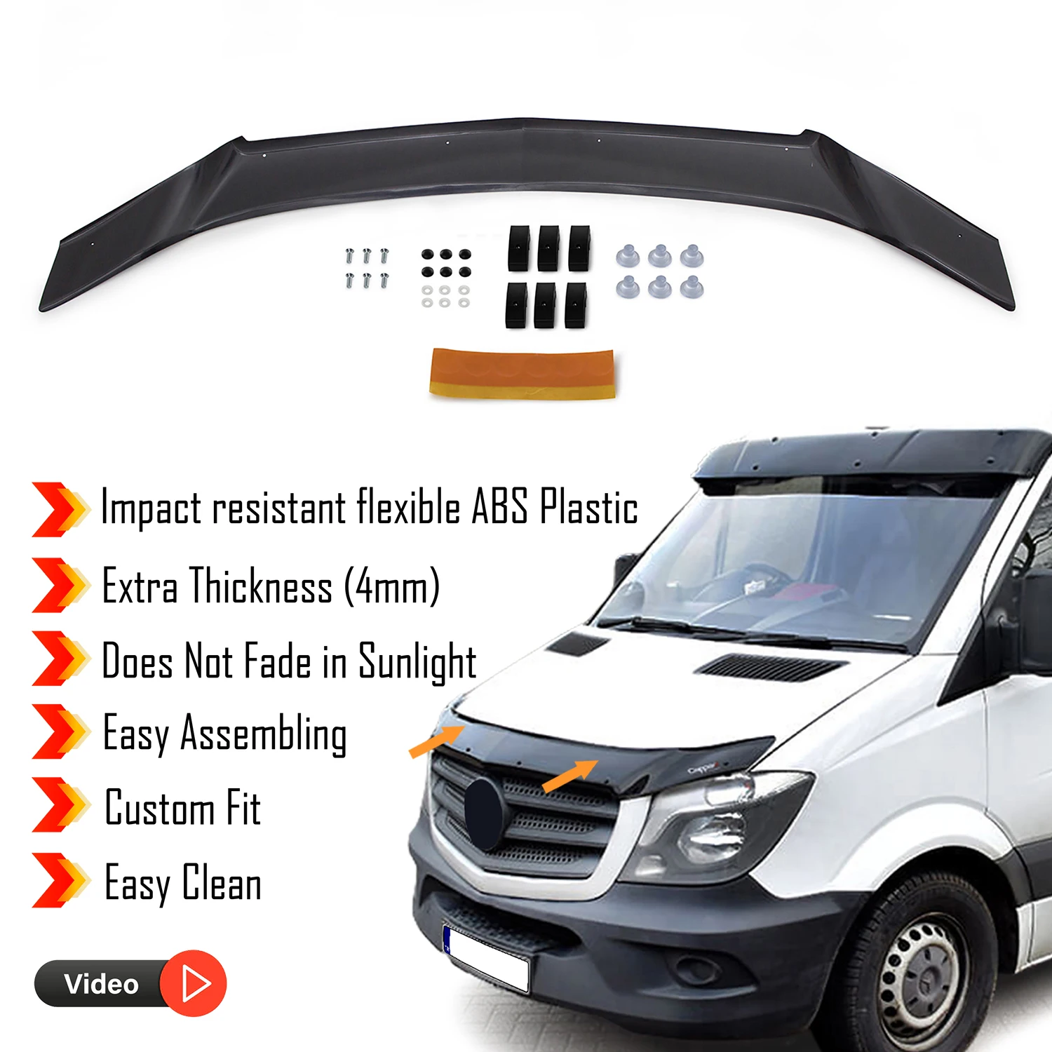 Hood Deflector Guard for Mercedes Sprinter W906 (2014-2018) Bug Shield Bonnet Protector / 4 mm thickness material