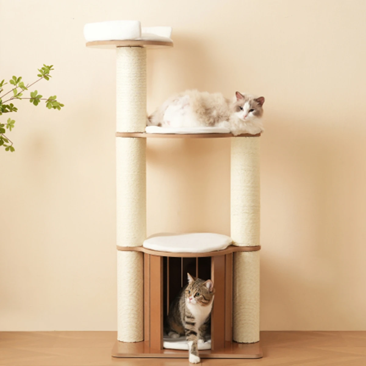Arbre à Chat Stable 135 cm avec Tronc XXL Épais 12 cm, Arbre d'Escalade à 3 Niveaux, 1 Maison de Chat, Tapis Amovible, Système Anti-Bascule, Imperméable et Résistant à l'Humidité