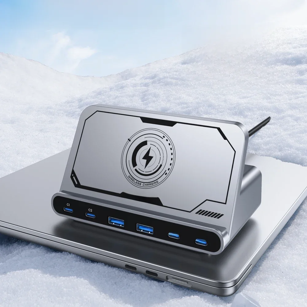 Stacja szybkiego ładowania USB C 160 W 7 w 1 PD3.0 QC3.0 z bezprzewodową podstawką do ładowania iPhone 15 iPad Samsung Tablet Laptop — zdjęcie 2
